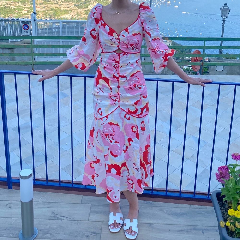Elliatt Pink and Red Floral Midi Dress